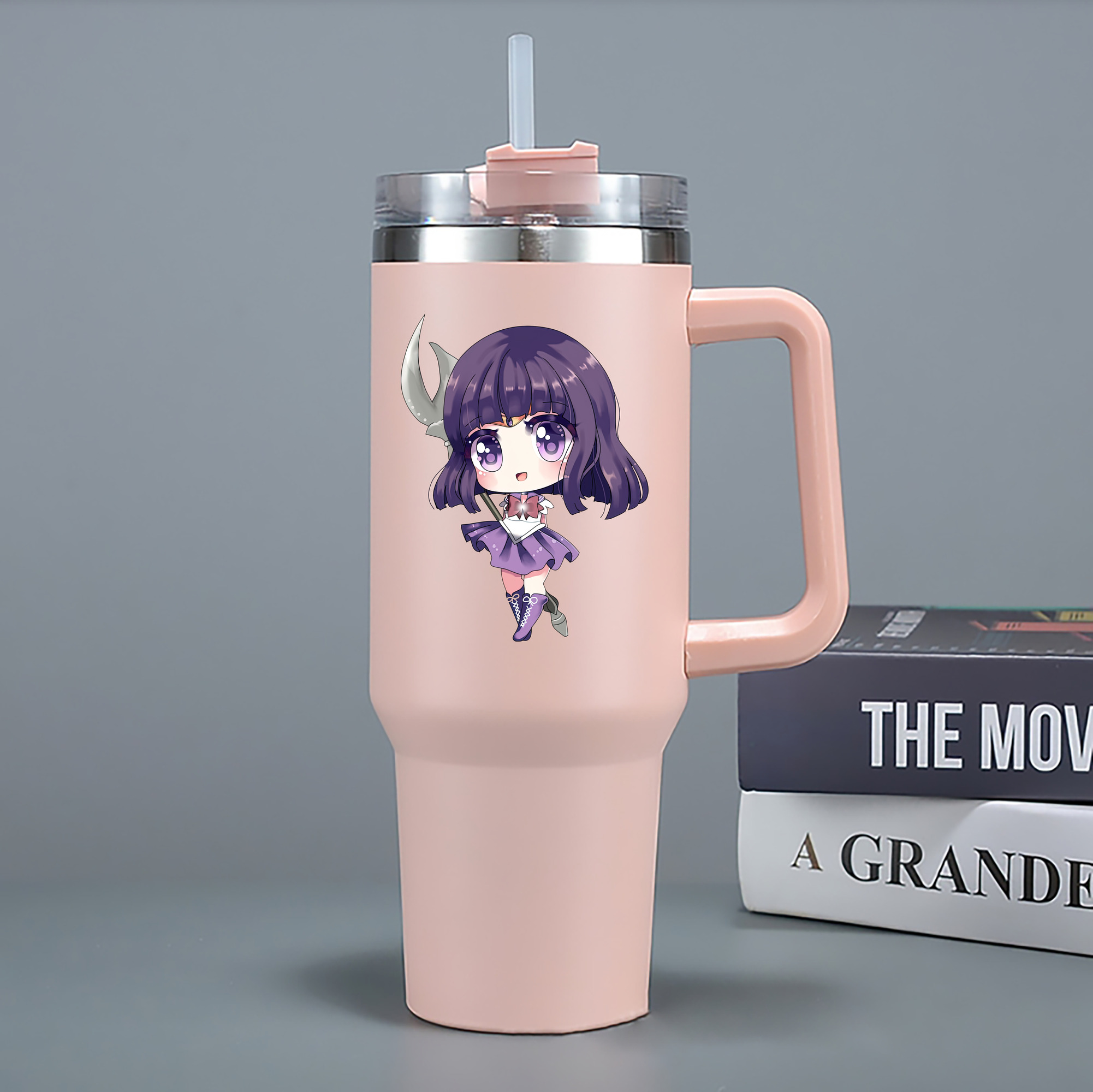 （画像用） 美少女戦士セーラームーン 土萠ほたる Sailor Moon Tomoe Hotaru （セーラーサターン；Sailor Saturn） 1200mL車用タンブラー - クリスタルステッカー（プラスチックストロー付き）